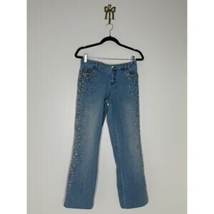 Vintage 2000s y2k Cache Beaded Embellished Glam Country Western Flare Jeans 4